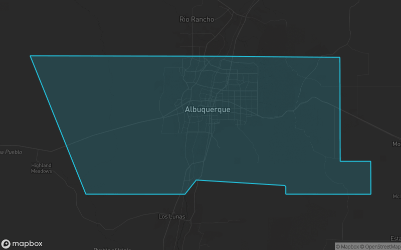 Map of Bernalillo County, New Mexico showing the county boundary and surrounding cities