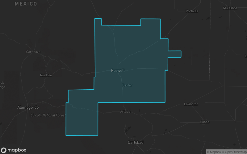 Map of Chaves County, New Mexico showing the county boundary and surrounding cities