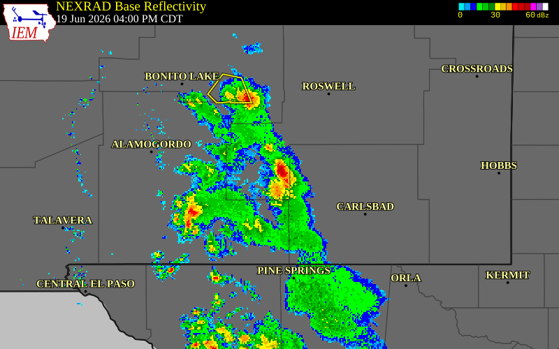 NEXRAD radar during the Friday, June 19, 2026 storm activity in Chaves County, New Mexico