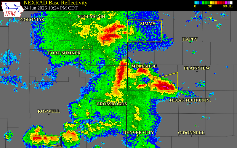 NEXRAD radar during the Wednesday, June 24, 2026 storm activity in Curry County, New Mexico