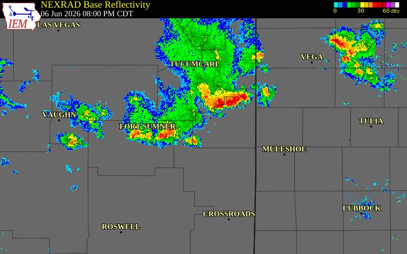 NEXRAD radar during the Saturday, June 6, 2026 storm activity in De Baca County, New Mexico