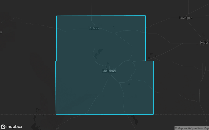 Map of Eddy County, New Mexico showing the county boundary and surrounding cities