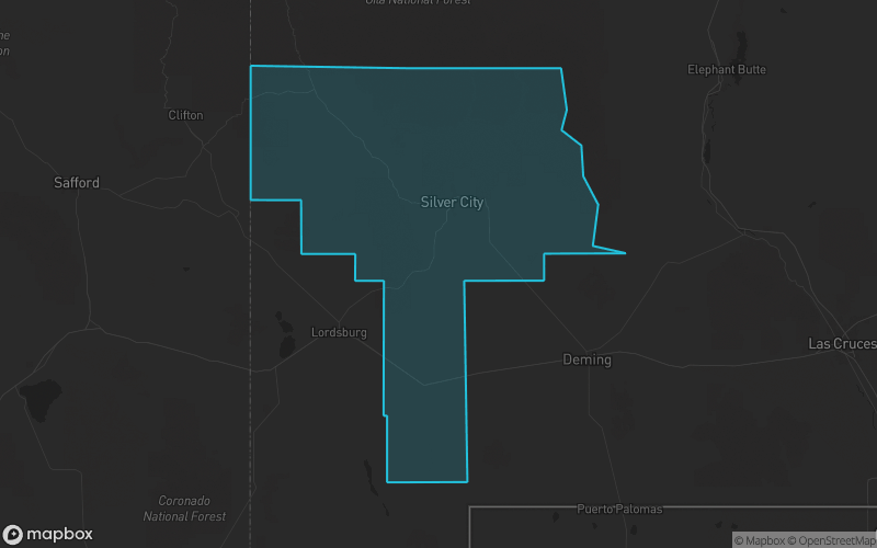 Map of Grant County, New Mexico showing the county boundary and surrounding cities