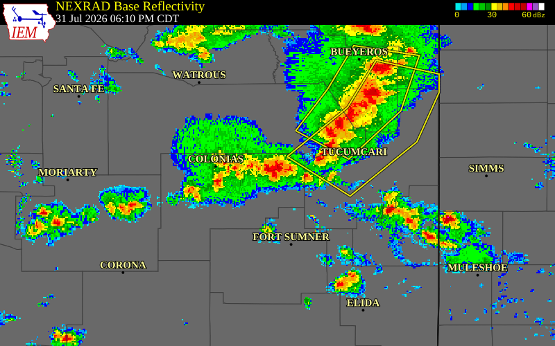 NEXRAD radar during the Friday, July 31, 2026 storm activity in Guadalupe County, New Mexico