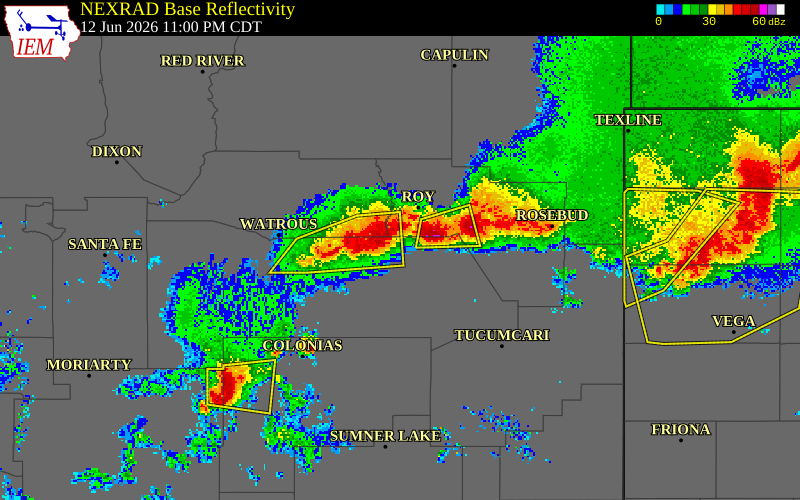 NEXRAD radar during the Friday, June 12, 2026 storm activity in Harding County, New Mexico