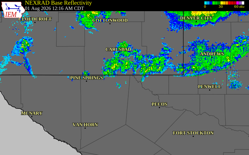 NEXRAD radar during the Friday, July 31, 2026 storm activity in Lea County, New Mexico