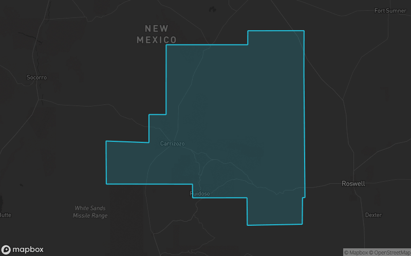 Map of Lincoln County, New Mexico showing the county boundary and surrounding cities