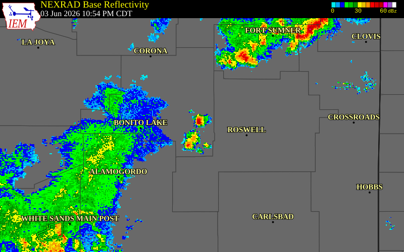 NEXRAD radar during the Wednesday, June 3, 2026 storm activity in Lincoln County, New Mexico