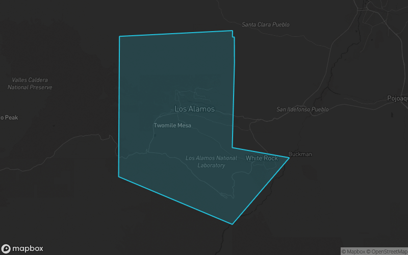 Map of Los Alamos County, New Mexico showing the county boundary and surrounding cities
