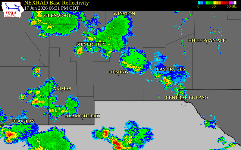 NEXRAD radar during the Wednesday, June 17, 2026 storm activity in Luna County, New Mexico