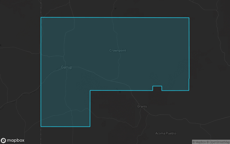 Map of McKinley County, New Mexico showing the county boundary and surrounding cities