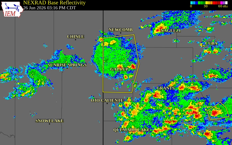 NEXRAD radar during the Friday, June 26, 2026 storm activity in McKinley County, New Mexico