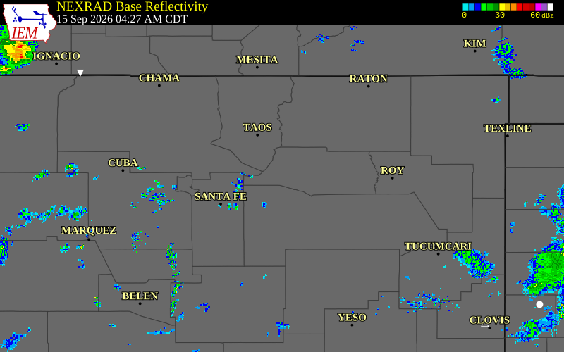 Current NEXRAD radar over Mora County, New Mexico with recent storm report locations