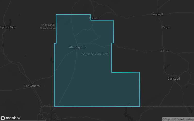 Map of Otero County, New Mexico showing the county boundary and surrounding cities