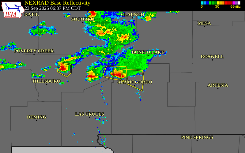 NEXRAD radar during the Tuesday, September 23, 2025 storm activity in Otero County, New Mexico