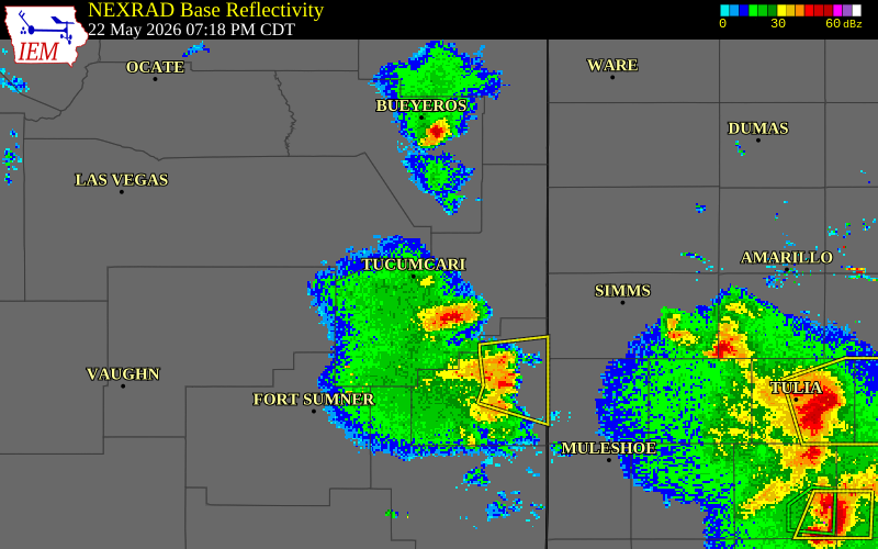 NEXRAD radar during the Friday, May 22, 2026 storm activity in Quay County, New Mexico
