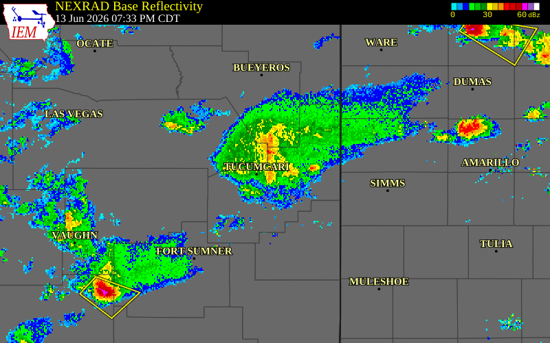 NEXRAD radar during the Saturday, June 13, 2026 storm activity in Quay County, New Mexico