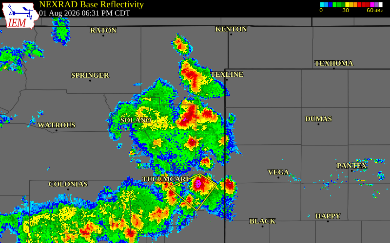 NEXRAD radar during the Saturday, August 1, 2026 storm activity in Quay County, New Mexico