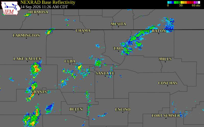 Current NEXRAD radar over Rio Arriba County, New Mexico with recent storm report locations