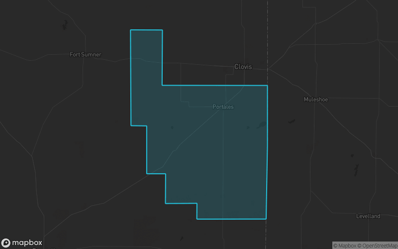 Map of Roosevelt County, New Mexico showing the county boundary and surrounding cities
