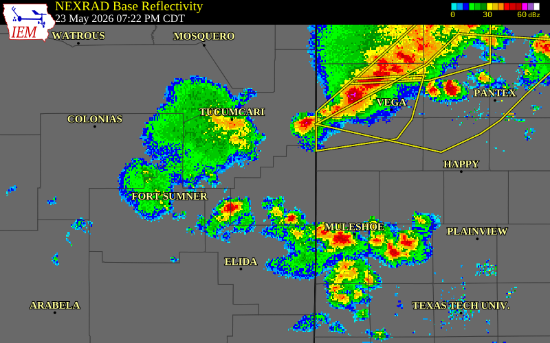 NEXRAD radar during the Saturday, May 23, 2026 storm activity in Roosevelt County, New Mexico