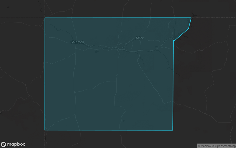 Map of San Juan County, New Mexico showing the county boundary and surrounding cities
