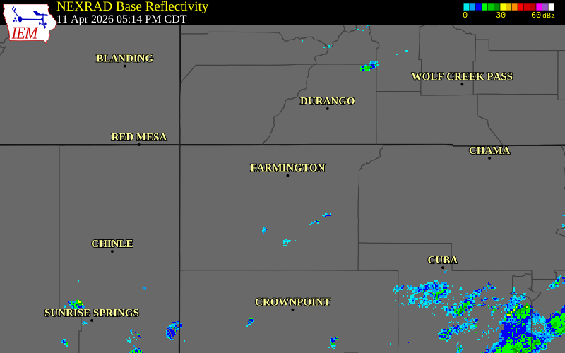 NEXRAD radar during the Saturday, April 11, 2026 storm activity in San Juan County, New Mexico