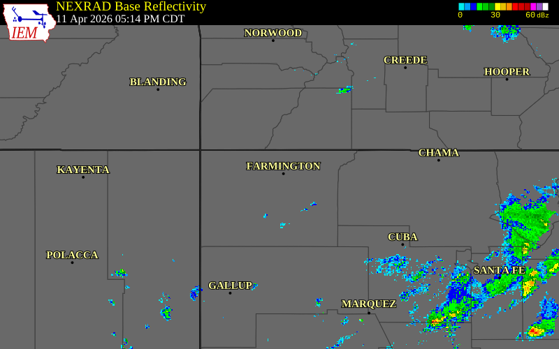 Radar snapshot during the Apr 11, 2026 wind event near 3 W Farmington, San Juan County, New Mexico, with NWS warning polygons