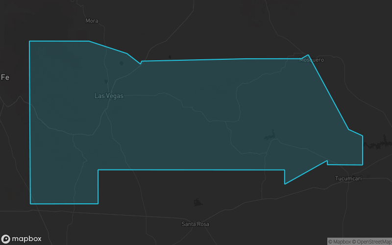 Map of San Miguel County, New Mexico showing the county boundary and surrounding cities