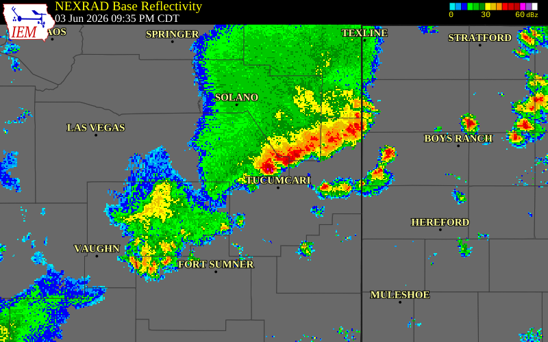 NEXRAD radar during the Wednesday, June 3, 2026 storm activity in San Miguel County, New Mexico