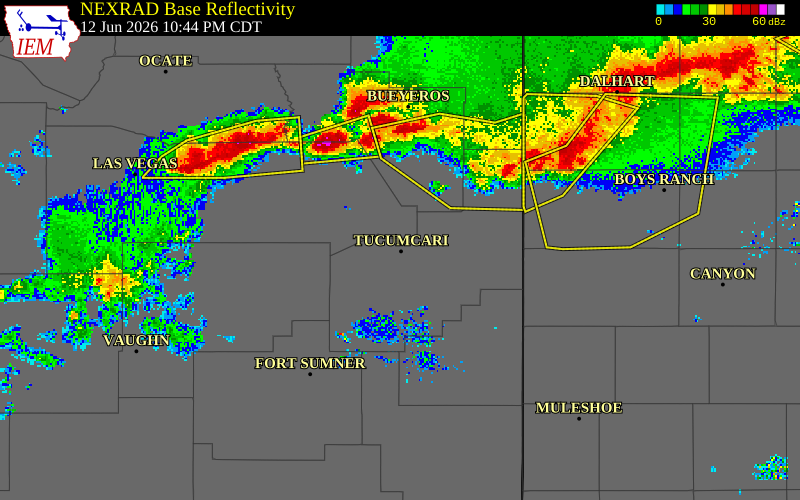 NEXRAD radar during the Friday, June 12, 2026 storm activity in San Miguel County, New Mexico