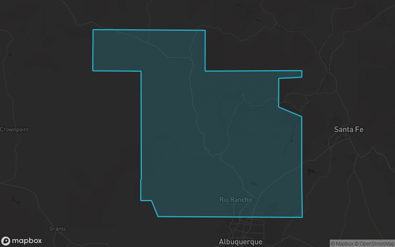 Map of Sandoval County, New Mexico showing the county boundary and surrounding cities