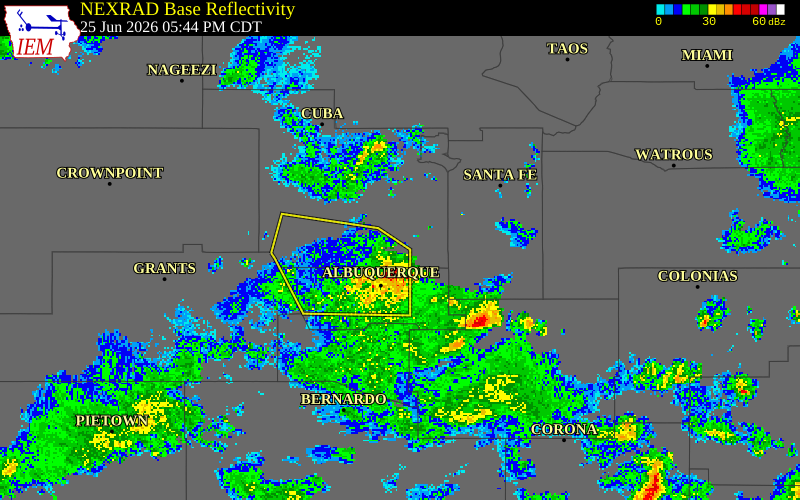 NEXRAD radar during the Thursday, June 25, 2026 storm activity in Sandoval County, New Mexico