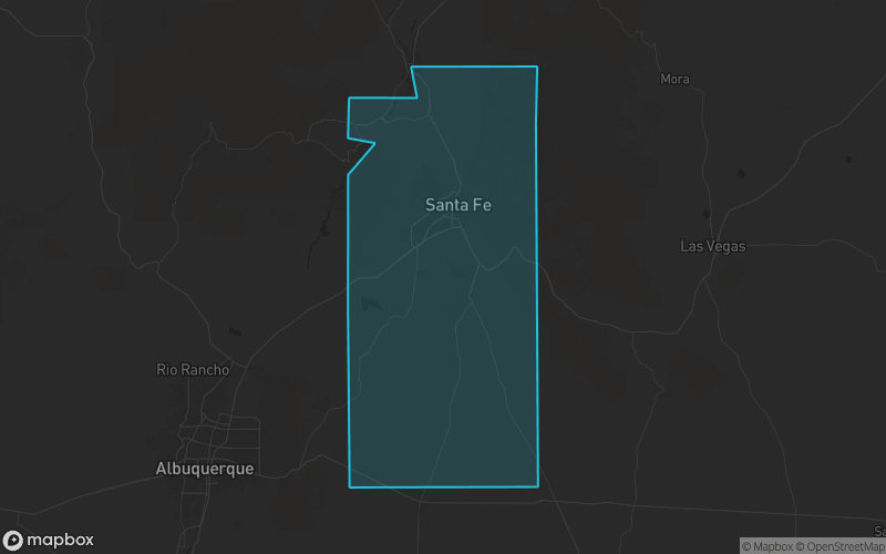 Map of Santa Fe County, New Mexico showing the county boundary and surrounding cities