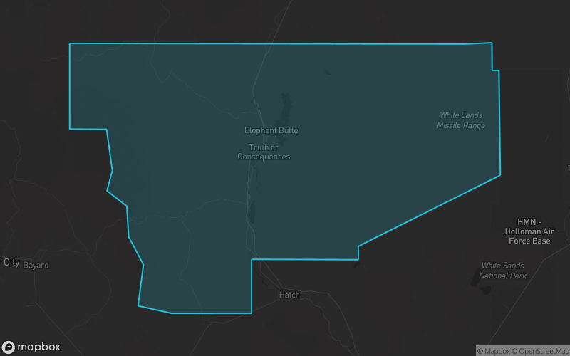 Map of Sierra County, New Mexico showing the county boundary and surrounding cities