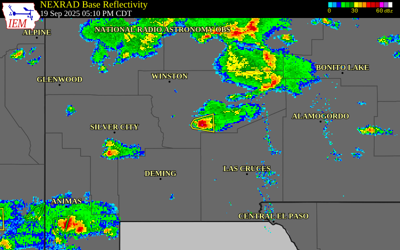 NEXRAD radar during the Friday, September 19, 2025 storm activity in Sierra County, New Mexico