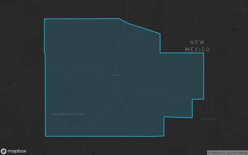 Map of Socorro County, New Mexico showing the county boundary and surrounding cities