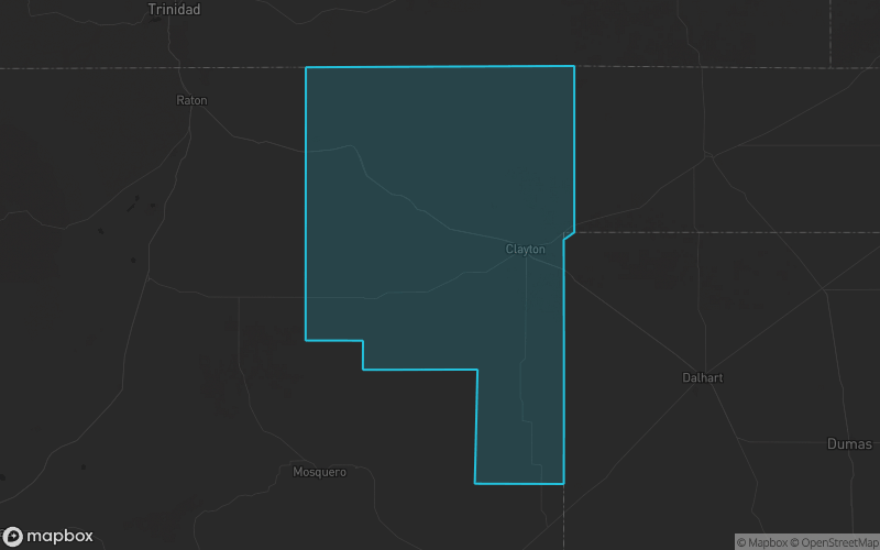Map of Union County, New Mexico showing the county boundary and surrounding cities