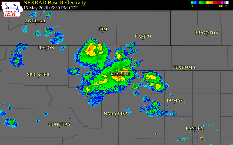 NEXRAD radar during the Friday, May 15, 2026 storm activity in Union County, New Mexico