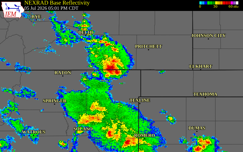 NEXRAD radar during the Sunday, July 5, 2026 storm activity in Union County, New Mexico