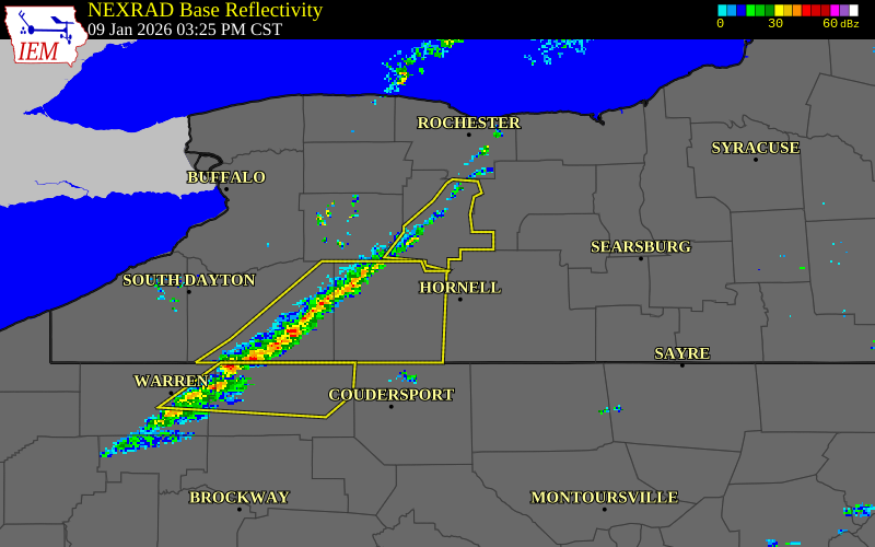 NEXRAD radar during the Friday, January 9, 2026 storm activity in Allegany County, New York