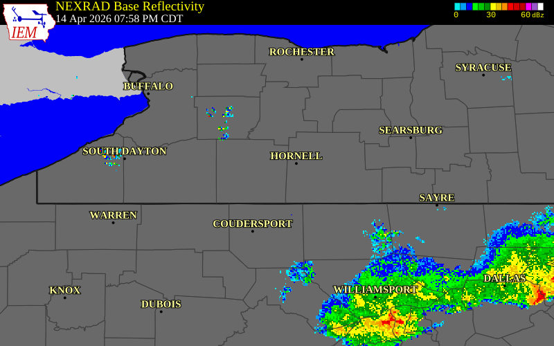 NEXRAD radar during the Tuesday, April 14, 2026 storm activity in Allegany County, New York