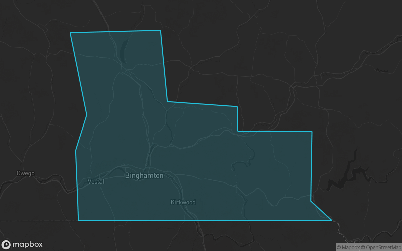 Map of Broome County, New York showing the county boundary and surrounding cities