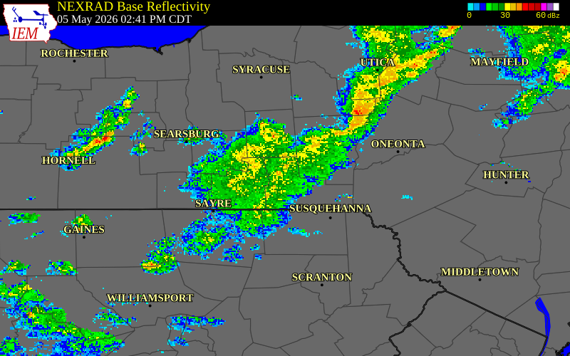 NEXRAD radar during the Tuesday, May 5, 2026 storm activity in Broome County, New York