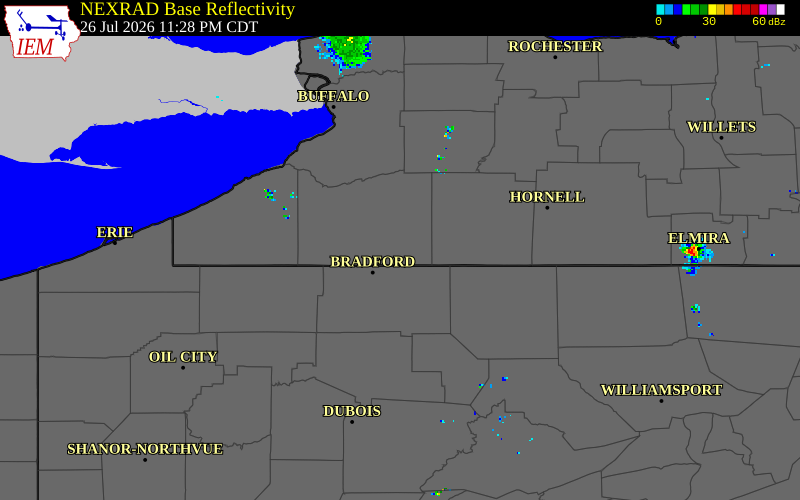 NEXRAD radar during the Monday, July 27, 2026 storm activity in Cattaraugus County, New York