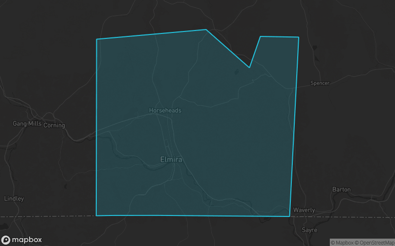 Map of Chemung County, New York showing the county boundary and surrounding cities