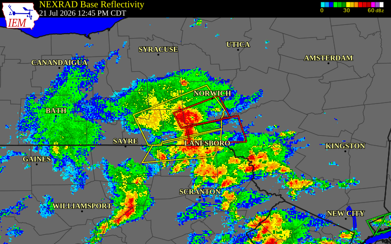 NEXRAD radar during the Tuesday, July 21, 2026 storm activity in Chenango County, New York