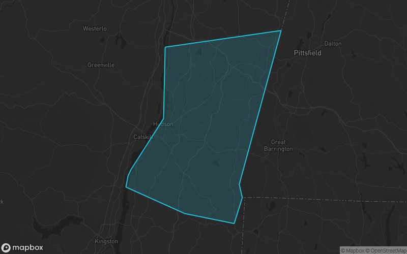 Map of Columbia County, New York showing the county boundary and surrounding cities