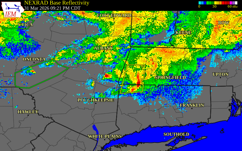 NEXRAD radar during the Tuesday, March 31, 2026 storm activity in Columbia County, New York