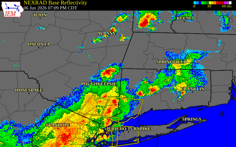 NEXRAD radar during the Saturday, June 6, 2026 storm activity in Columbia County, New York